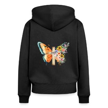 Faith Butterfly Cross Jesus Christ God - Women's Premium Organic Zip Hoodie - black - Back - Julia (174cm)