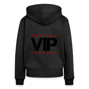vip - Frauen Premium Bio Zip Hoodie - Schwarz - Hinten - Julia (174cm)