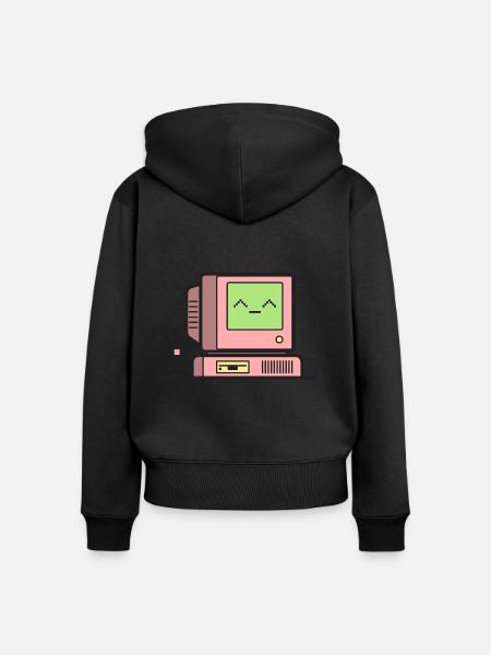 Happy Retro Computer - Frauen Premium Bio Zip Hoodie - Schwarz