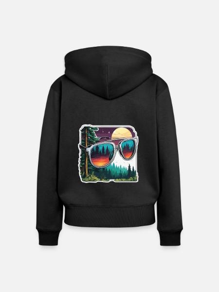 Sonnenbrille / Reflektion / Wald / Spiegelung - Frauen Premium Bio Zip Hoodie - Schwarz