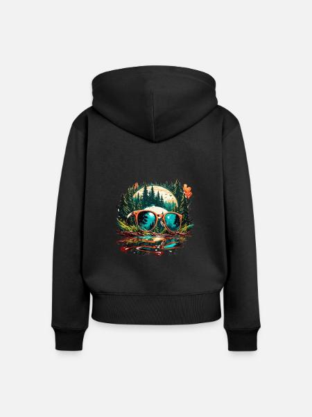 Sonnenbrille / Reflektion / Wald / Spiegelung - Frauen Premium Bio Zip Hoodie - Schwarz