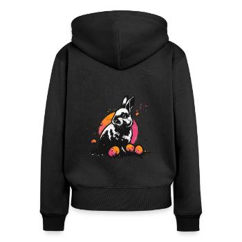 Lapin en noir à Pâques - Sweat à capuche zippé Premium bio Femme - noir - Dos - Julia (174cm)