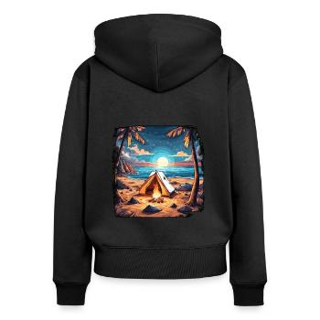 Wald / Wild / Zelt / Wildnis / Bäume / Life - Frauen Premium Bio Zip Hoodie - Schwarz - Hinten - Julia (174cm)