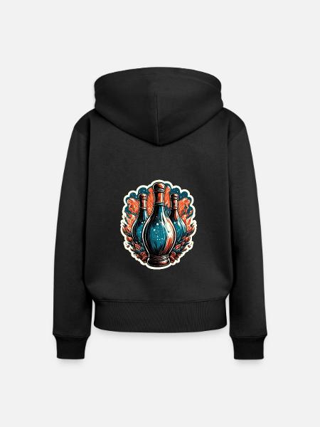 Bowling / Kegeln / Bowlingbahn / Pin / Strike - Frauen Premium Bio Zip Hoodie - Schwarz