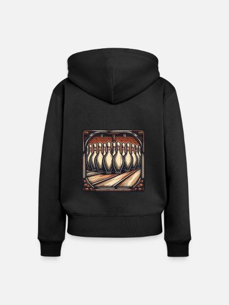 Bowling / Kegeln / Bowlingbahn / Pin / Strike - Frauen Premium Bio Zip Hoodie - Schwarz