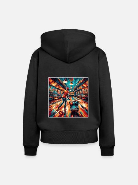 Bowling / Kegeln / Bowlingbahn / Pin / Strike - Frauen Premium Bio Zip Hoodie - Schwarz