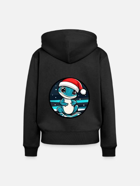 Echse Weihnachten Tier - Frauen Premium Bio Zip Hoodie - Schwarz