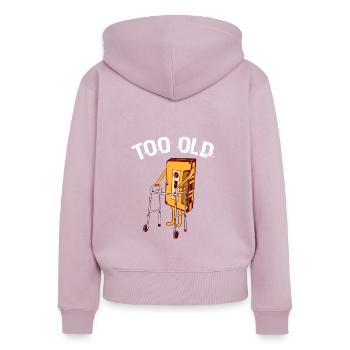 Rétro 80's Design Old-fashion 80's Design Dire " - Sweat à capuche zippé Premium bio Femme - rose poudré - Dos - Julia (174cm)