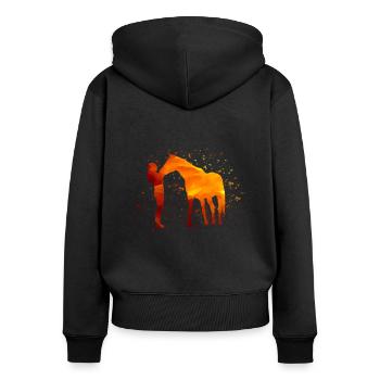 Mädchen mit Pferd - Frauen Premium Bio Zip Hoodie - Schwarz - Hinten - Julia (174cm)