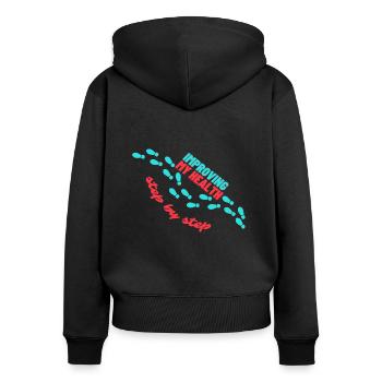 Meine Gesundheit wird Schritt für Schritt zum Beten - Frauen Premium Bio Zip Hoodie - Schwarz - Hinten - Julia (174cm)