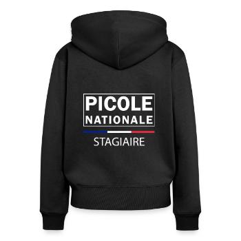 Picole Nationale - Stagiaire - Sweat à capuche zippé Premium bio Femme - noir - Dos - Julia (174cm)