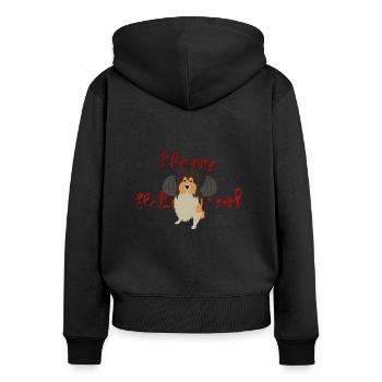 Happy Hallowoof Halloween Hund Comic Sheltie - Frauen Premium Bio Zip Hoodie - Schwarz - Hinten - Julia (174cm)