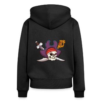 Crâne de pirate - Sweat à capuche zippé Premium bio Femme - noir - Dos - Julia (174cm)