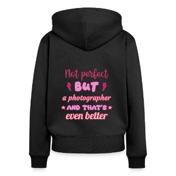 Not perfect, but photographer - Women's Premium Organic Zip Hoodie - black - Back - Julia (174cm)