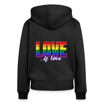 L'amour est l'amour cadeau de chemise rétro LGBTQ - Sweat à capuche zippé Premium bio Femme - noir - Dos - Julia (174cm)