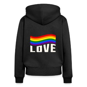 Amour Gay Pride Arc-en-ciel - Sweat à capuche zippé Premium bio Femme - noir - Dos - Julia (174cm)