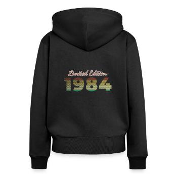 40e anniversaire édition limitée SCR 1984 - Sweat à capuche zippé Premium bio Femme - noir - Dos - Julia (174cm)