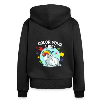 Colour your life - Frauen Premium Bio Zip Hoodie - Schwarz - Hinten - Julia (174cm)