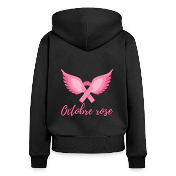 Octobre rose Lutte contre le cancer du sein - Sweat à capuche zippé Premium bio Femme - noir - Dos - Julia (174cm)