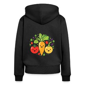 Humour petit légumes vegan - Sweat à capuche zippé Premium bio Femme - noir - Dos - Julia (174cm)