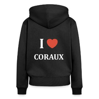 I love coraux - Sweat à capuche zippé Premium bio Femme - noir - Dos - Julia (174cm)