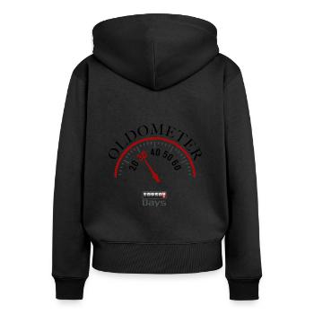 Oldometer 30e anniversaire - Sweat à capuche zippé Premium bio Femme - noir - Dos - Julia (174cm)