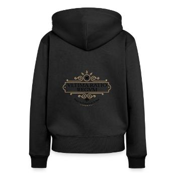 ⚜️ ultima ratio regum (dark logo) - Women's Premium Organic Zip Hoodie - black - Back - Julia (174cm)