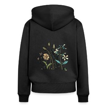 Blumen - Frauen Premium Bio Zip Hoodie - Schwarz - Hinten - Julia (174cm)