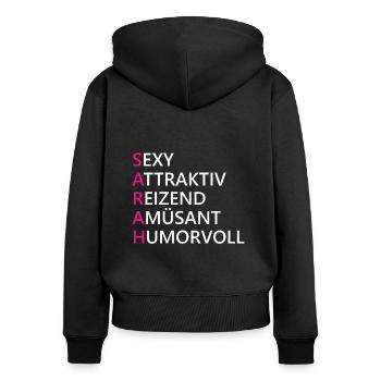Sarah Name Geschenk - Frauen Premium Bio Zip Hoodie - Schwarz - Hinten - Julia (174cm)