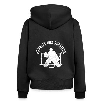 Eishockey Hockey Vintage Hockeyschläger Sprüche - Frauen Premium Bio Zip Hoodie - Schwarz - Hinten - Julia (174cm)
