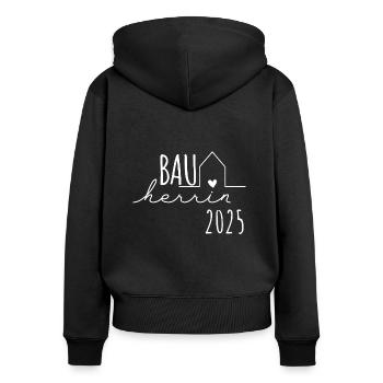 Bauherren Partnerlook Hausbau – Bauherrin 2025 - Frauen Premium Bio Zip Hoodie - Schwarz - Hinten - Julia (174cm)