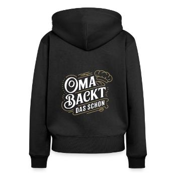 Oma backt das schon - unsere backende Oma - Frauen Premium Bio Zip Hoodie - Schwarz - Hinten - Julia (174cm)