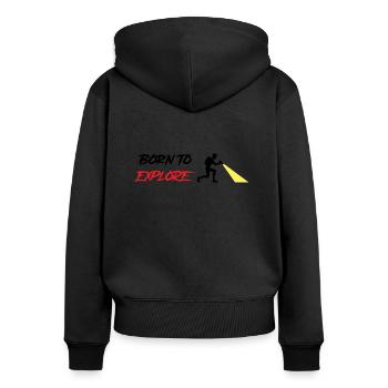 Geboren zur Erkundung - Urbex - Frauen Premium Bio Zip Hoodie - Schwarz - Hinten - Julia (174cm)