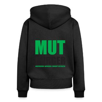 Mutbürger - Ansprechen Anpacken Zukunft Gestalten - Frauen Premium Bio Zip Hoodie - Schwarz - Hinten - Julia (174cm)