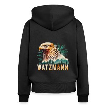 Watzmann Golden Eagle gyvaète barbu Souvenirs - Sweat à capuche zippé Premium bio Femme - noir - Dos - Julia (174cm)
