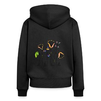 Blumen - Frauen Premium Bio Zip Hoodie - Schwarz - Hinten - Julia (174cm)