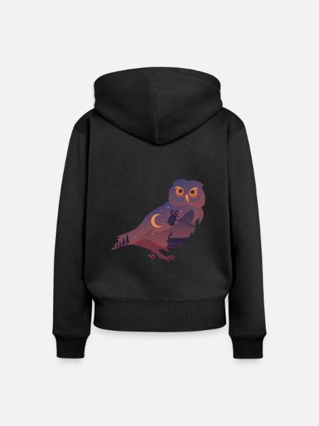 Eule Nachteule - Frauen Premium Bio Zip Hoodie - Schwarz