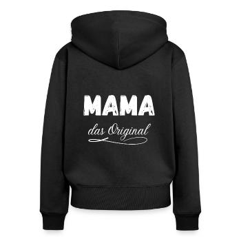 Mama das Original - Frauen Premium Bio Zip Hoodie - Schwarz - Hinten - Julia (174cm)