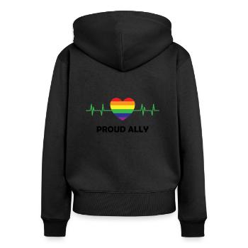 Proud ally puls LGBT Spruch Geschenk Pride Rechte - Frauen Premium Bio Zip Hoodie - Schwarz - Hinten - Julia (174cm)