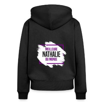Nathalie - Sweat à capuche zippé Premium bio Femme - noir - Dos - Julia (174cm)
