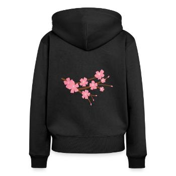 Fleur de cerisier japonais - Sweat à capuche zippé Premium bio Femme - noir - Dos - Julia (174cm)