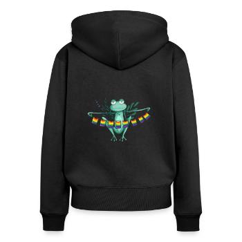 Pride frog with rainbow flags - Women's Premium Organic Zip Hoodie - black - Back - Julia (174cm)
