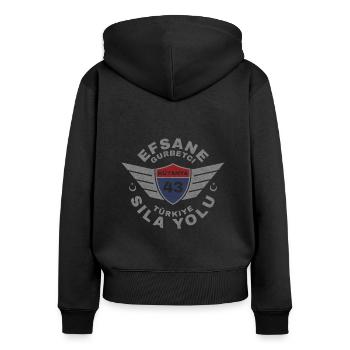 Kütahya - Frauen Premium Bio Zip Hoodie - Schwarz - Hinten - Julia (174cm)