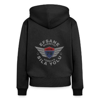 Kilis - Frauen Premium Bio Zip Hoodie - Schwarz - Hinten - Julia (174cm)