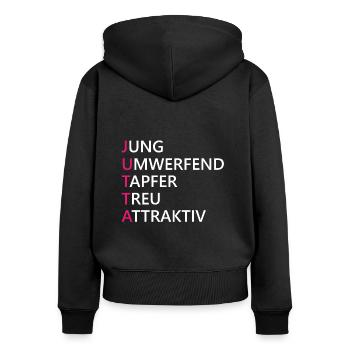 Jutta Name Geschenk - Frauen Premium Bio Zip Hoodie - Schwarz - Hinten - Julia (174cm)