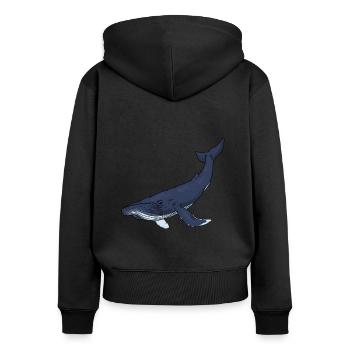 Blauwal farbig - Frauen Premium Bio Zip Hoodie - Schwarz - Hinten - Julia (174cm)