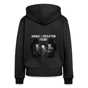 Animal Liberation Front rescued lambs - Frauen Premium Bio Zip Hoodie - Schwarz - Hinten - Julia (174cm)