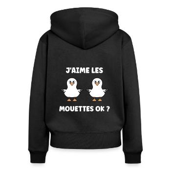 Humour petit mouette - Sweat à capuche zippé Premium bio Femme - noir - Dos - Julia (174cm)