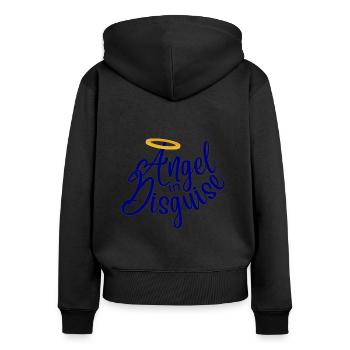 Ange déguisé bleu - Sweat à capuche zippé Premium bio Femme - noir - Dos - Julia (174cm)