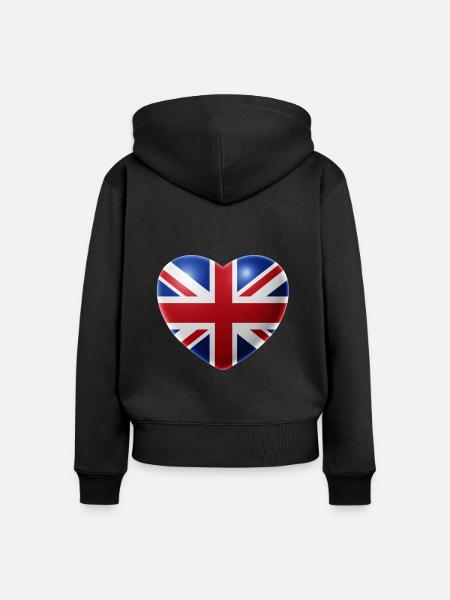 Herz (Großbritannien / Great Britain) - Frauen Premium Bio Zip Hoodie - Schwarz